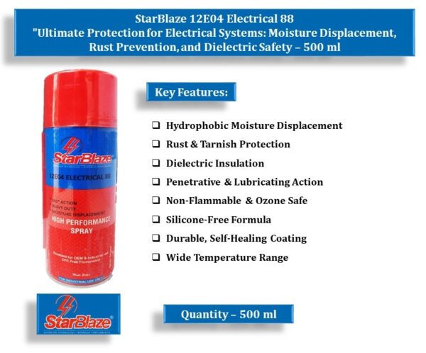 StarBlaze 12E04 Electrical 88 Heavy Duty Hydrophobic Water & Moisture Displacer – Non-Flammable, Rust Inhibition, Dielectric Protection – 330 ml (Pack of 2)