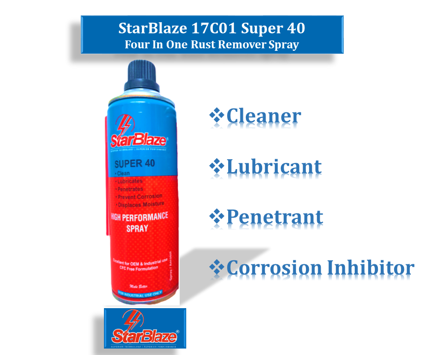 Slide4 StarBlaze 17C01 Super 40 Four In One Rust Remover Spray – Corrosion Protection, Lubricant & Moisture Displacer – 400 ml (Pack of 2) - Image 1